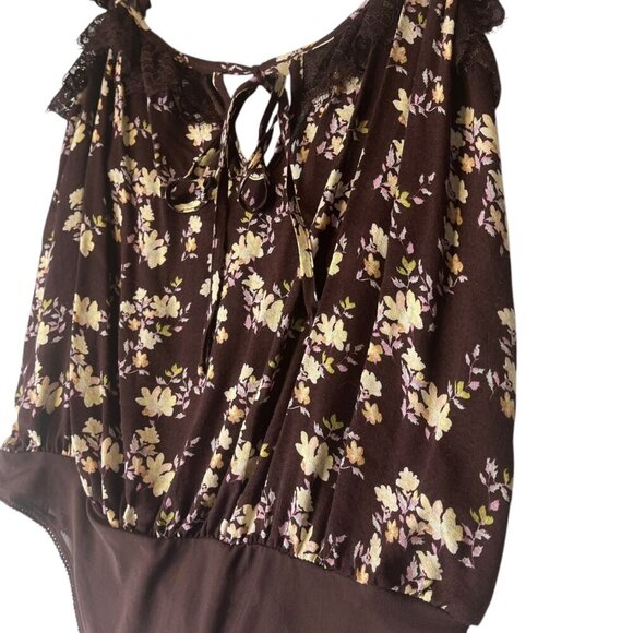 Free People Take It Away Floral Lace Bodysuit Size M Chocolate Merlot Lace Trim - Picture 3 of 7